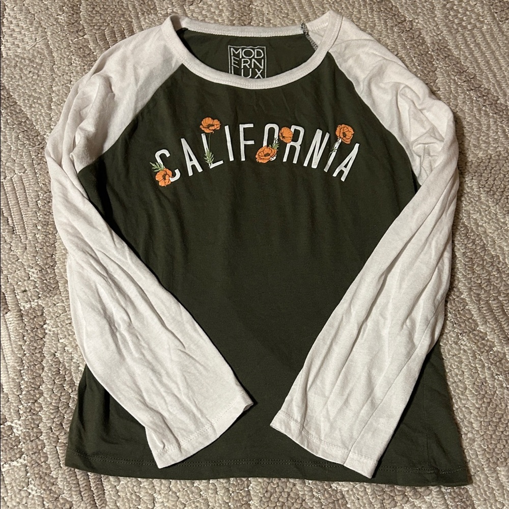 Modern Lux California Floral Long Sleeve Top - Olive and Cream